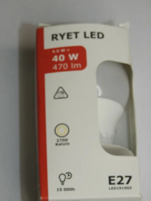 Ikea RYET E27 40W LED Globe Bulb 470 Lumen Warm Globe Opal White Bulb Engery NEU