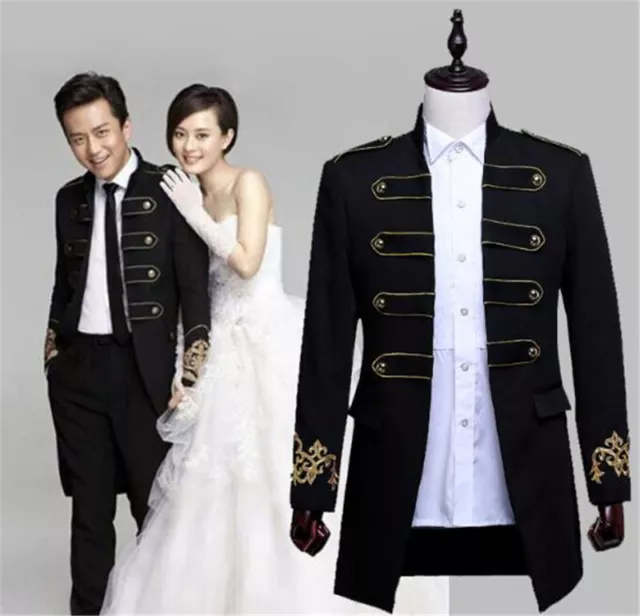 Mens Military Royal Formal Dress Blazer Jacket Gold Button Prince Singer  Coats