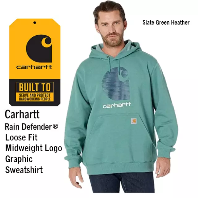 Carhartt Rain Defender HOODED Sweatshirt Mens SMALL GREEN LOOSE FIT Pullover NWT