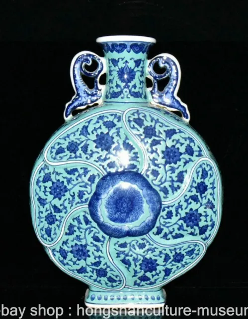 12.6" Qianlong Marked Old China Blue White Porcelain Palace Flower Bottle Vase