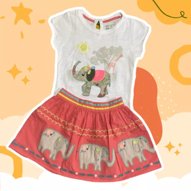 BHS Young Girls Set of  T-shirt & Skirt w Elephant Print Cutwork, Age 3-4