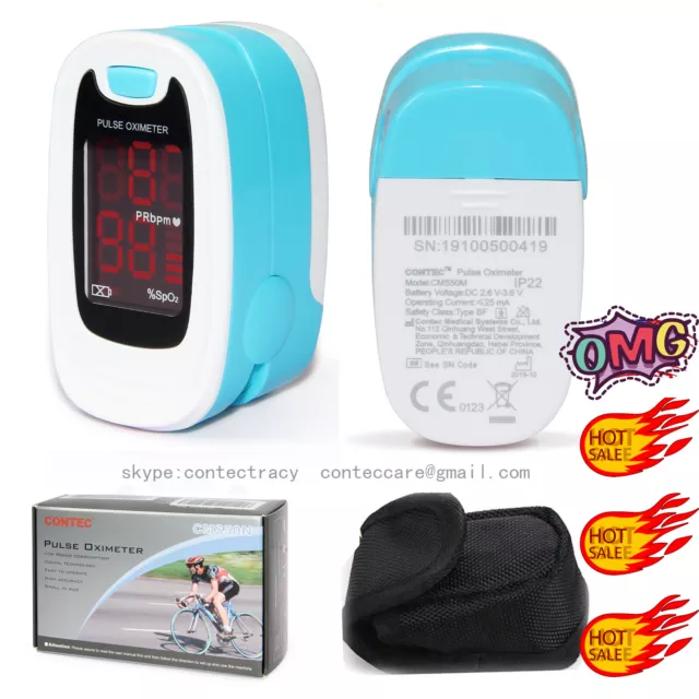 LED Blood Oxygen Finger Pulse Oximeter Oxymeter SPO2 Heart Rate Monitor+Pouch