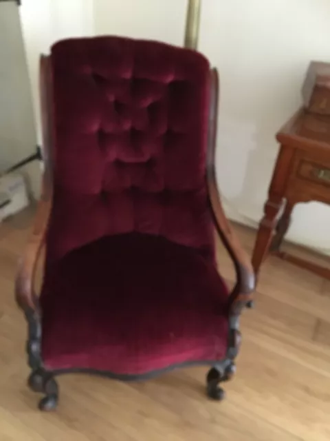 Genuine victorian mahogany framed button back armchair, needs  some restoration