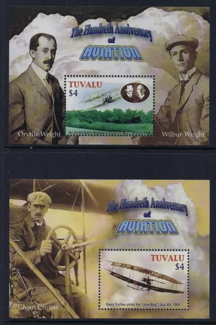 2003 TUVALU 100th ANNIVERSARY OF AVIATION SET OF 2 MINISHEETS FINE MINT MNH/MUH