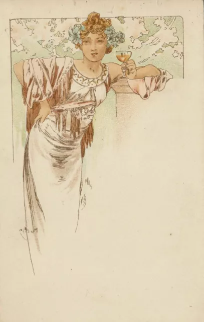 CPA ART NOUVEAU – Alphonse MUCHA – Menu : Champagne