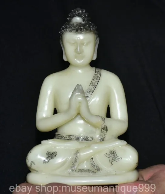 6" Chinese Natural Shoushan stone Carving Shakyamuni Amitabha Buddha Statue