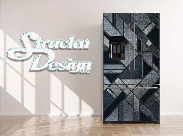 Stained Glass Look Shapes Grey Black Fridge Freezer Wrap Side Door Vinyl Decal