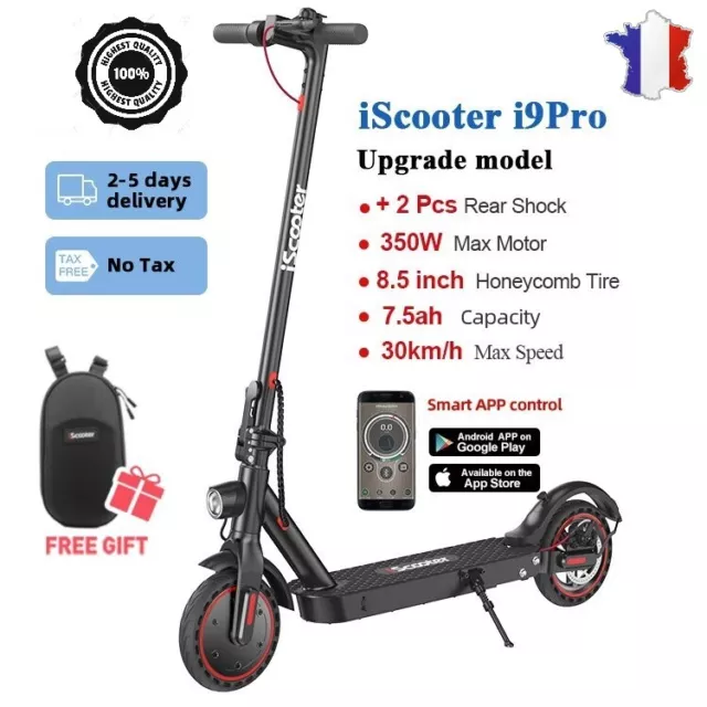 Trottinette Electrique E-Scooter  30 Km/h Pliable Adulte 350W Lumière LED AV AR