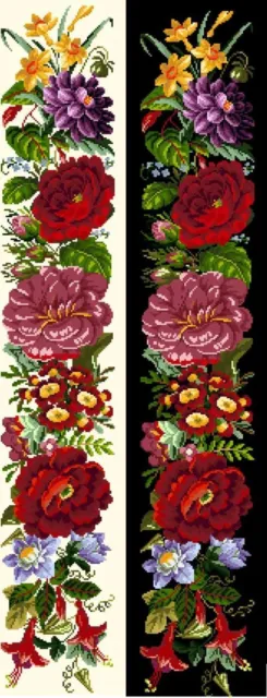 Berlinwork Bell Pull 2 flower counted cross stitch kit or chart 14s aida