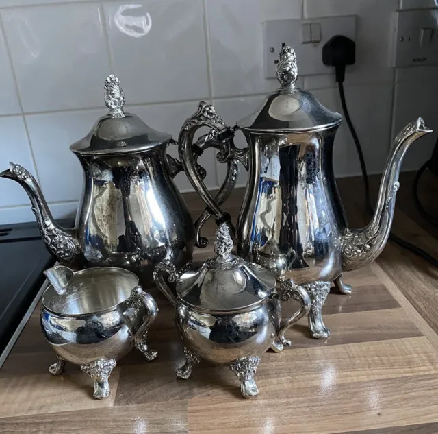 Victorian Style Silver Plated Tea Set -Coffee Pot, Tea Pot, Milk Jug & Sugar Pot