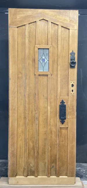 Solid Oak Front Door Arts Crafts Old Period Antique Glass Reclaimed Wood Iron