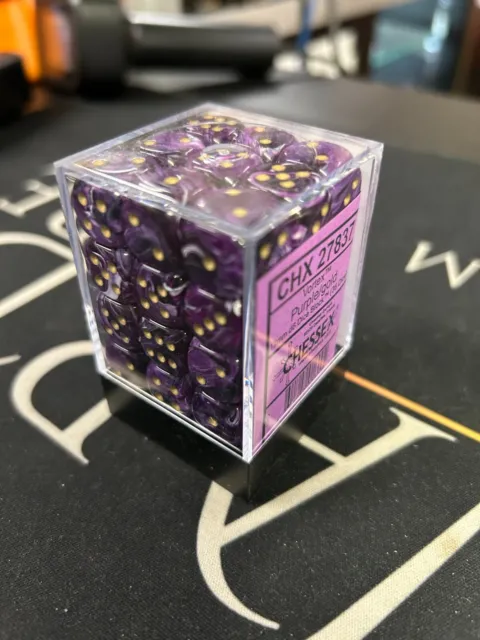 Chessex D6 Cube Gemini Set Of 36, 12mm - Vortex Purple - Gold