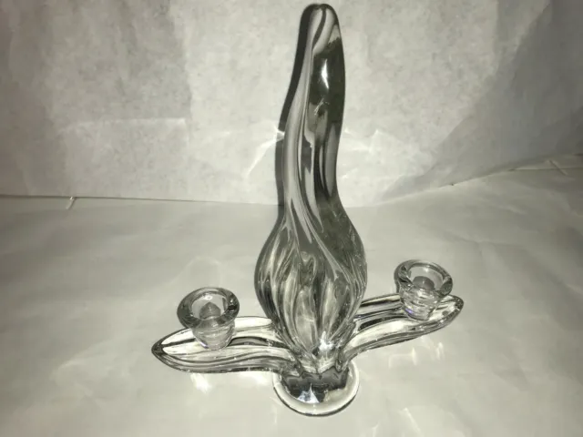 Art glass Vannes crystal Candlesticks flame 2 candle holder Made in France 11"