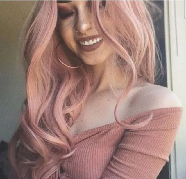 Human Hair Wig Bubblegum Pink 24 Inches Front Lace Hairpiece Hair Extensions Lov