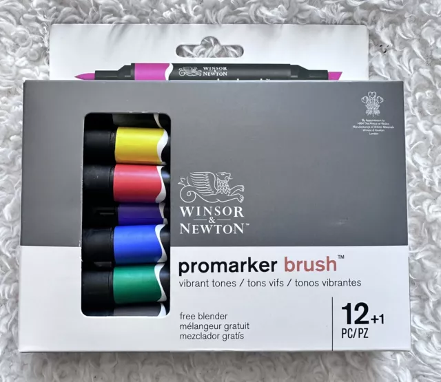 Winsor & Newton Promarker Set Vibrant Tones Twin Tip Brush Set of 12 + 1 Blender