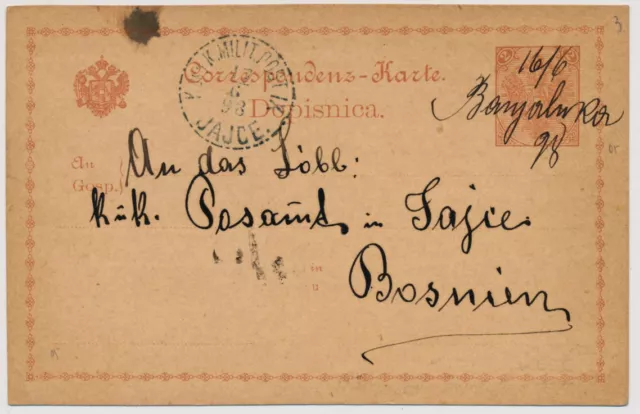 BOSNIEN 1898 2kr KARTE, HANDSCHRIFT:BANJALUKA nach JAJCE