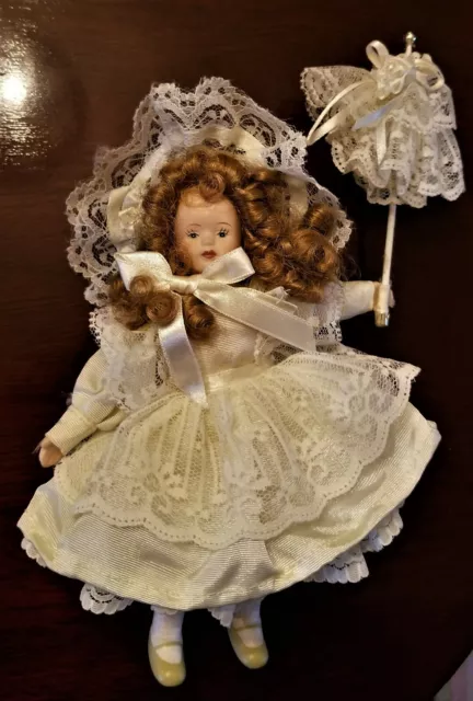 Victorian Style Doll Ornament Jocelyn Mostrom Kurt Adler Ivory Lace Parasol