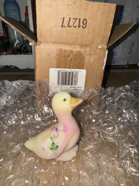 Fenton Art Glass Burmese Duck Figurine New