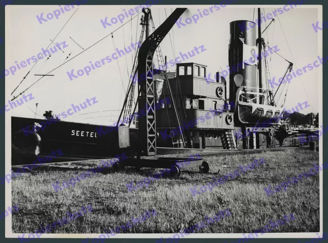 orig. Foto Bergungsschiff „Seeteufel“ Kran Technik Hamburg Hafen Seefahrt 1936