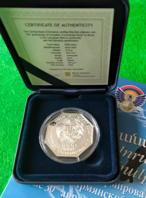 Silver Coin 1000 Dram  Proof 2022 30Th Anniversary Of Formation Of Armenian Army