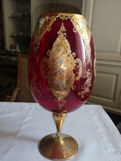 Lot De 6 Verres à Pied Anciens Murano - Bleus, Motif Floral - Faits Main - Occasion