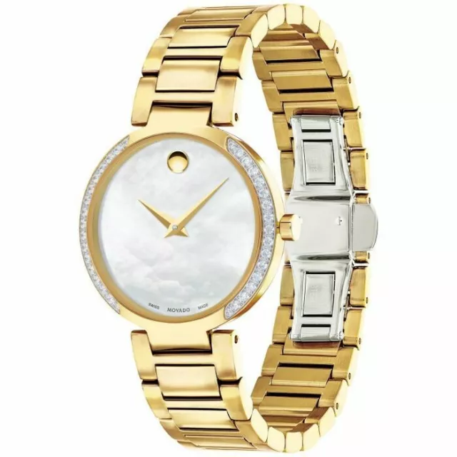 Movado Women's Modern Classic 28mm Pearl Dial Gold-Tone Diamond Watch 0607368