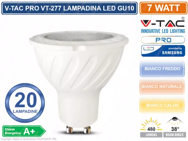 V-Tac PRO VT-247D Lampadina LED GU10 Faretto Spotlight 6W 110° Dimmerabile  CHIP SAMSUNG 