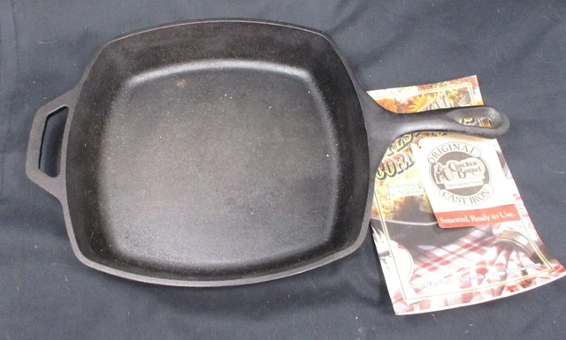 Cracker Barrel Original Pre-Seasoned 10" Square Cast Iron Skillet w/Cookbook