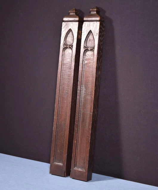 Pair of Antique Gothic Carved Architectural Trim Panels in Solid Oak Wood 2