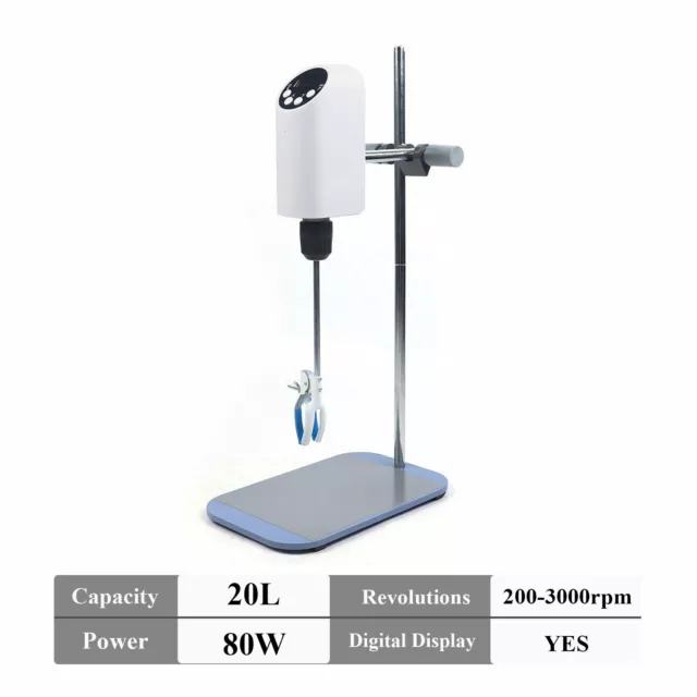 20L Lab Mixer Lab Electric Overhead Agitator Digital Display Stirrer 3Krpm NEW