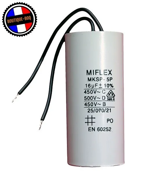 Condensateur Miflex Moteur De Démarrage Permanent 16µF 450V à Fils Travail 16 uF