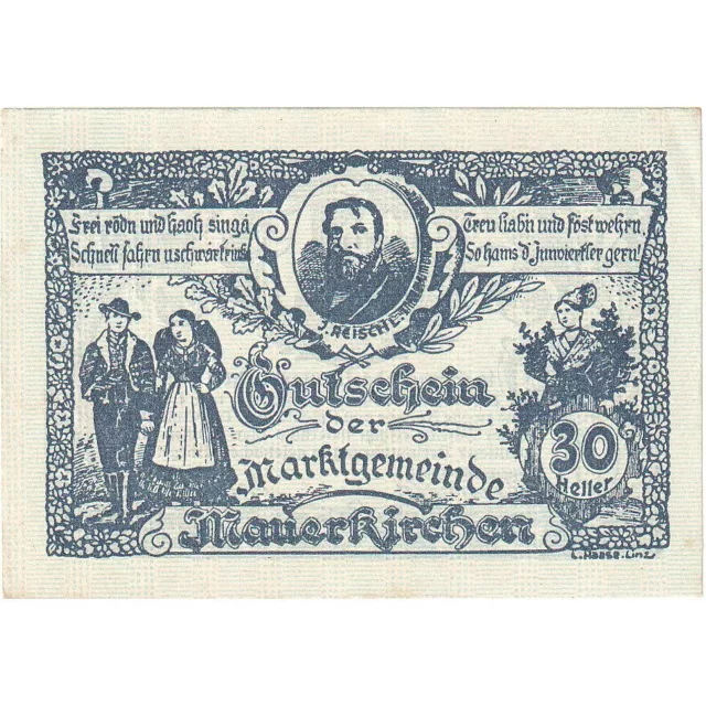 [#287956] Austria, Mauerkirchen, 30 Heller, personnage 1920-06-04, UNC, Mehl:FS
