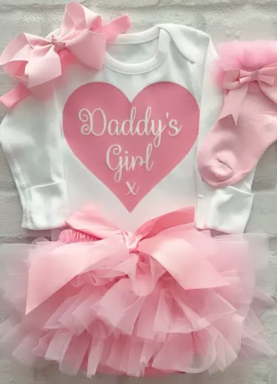 NEW Daddy’s Girl Baby Girls Frilly Tutu Knickers Outfit Baby Pink With Socks