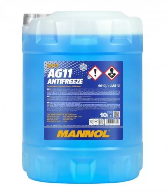 10  Liter MANNOL ANTIFREEZE AG11 Kühlerfrostschutz G11 BLAU VW Audi Skoda -40°C