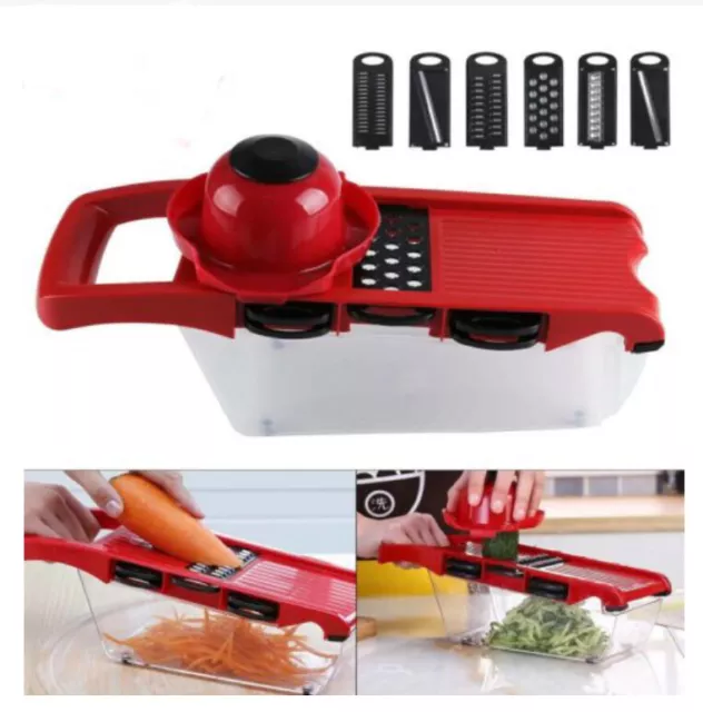 9pc Mandolin Slicer Food Cutter Fruit Vegetable Chopper Grater Peeler Red