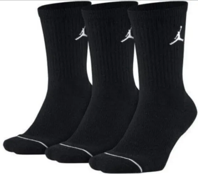 Nike Jordan Size L 8-12 Everyday Max Crew Socks 3-Pack Sx5545-013 Black Nwt 3