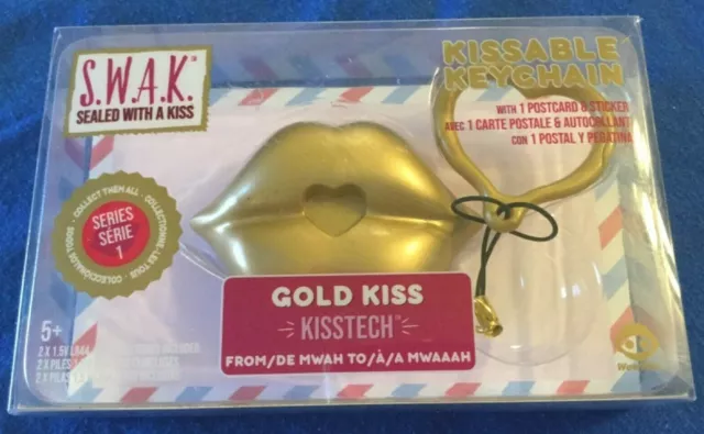 SWAK Sealed with a Kiss Kissable Keychain Sassy Gold Lips Series 1 Smooch Sounds