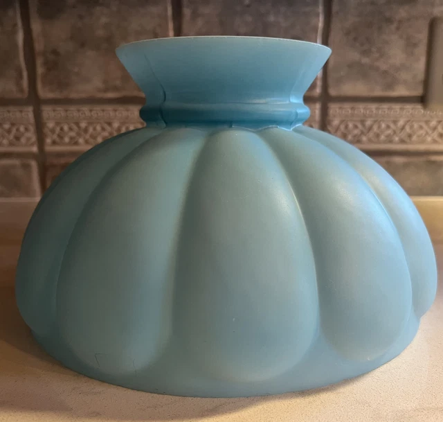 ANTIQUE PASTEL BLUE CASED GLASS LAMP SHADE - 10” wide, 6” depth, melon shape