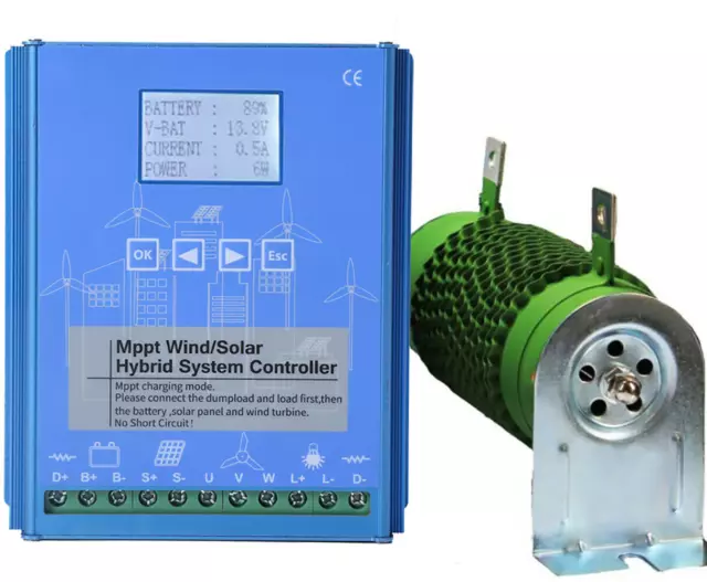 Hybrid MPPT  Charge Controller 1000W Wind 600W Solar 12V/24V Battery Regulator 3