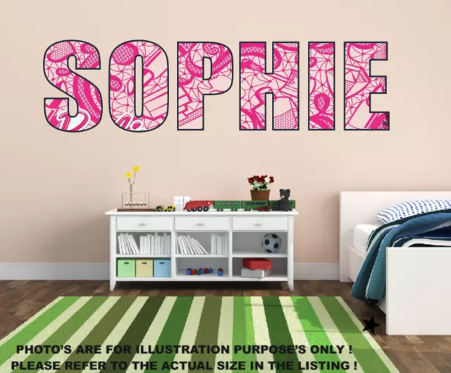 Personalised Name Wall Sticker -Girls Boys Kids Custom Vinyl Art Nursery Bedroom