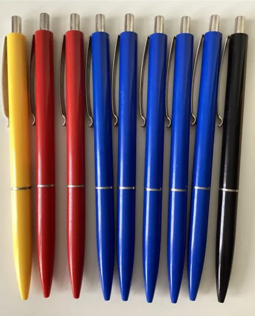 VINTAGE ⭐ 9 alte Kugelschreiber Kuli SCHNEIDER schwarz blau rot gelb Minen leer