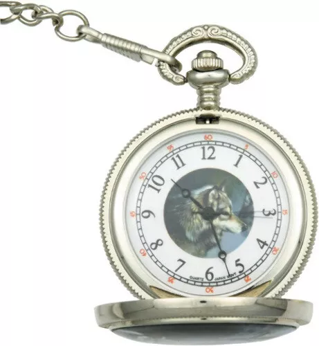 Infinity Wolf  Japanese Quartz Movement Pocket Watch w/ Gift Box