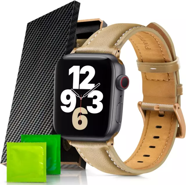 Lederarmband Kompatibel Für Apple Watch 42Mm 44Mm 45Mm, Premium Leder Karamel