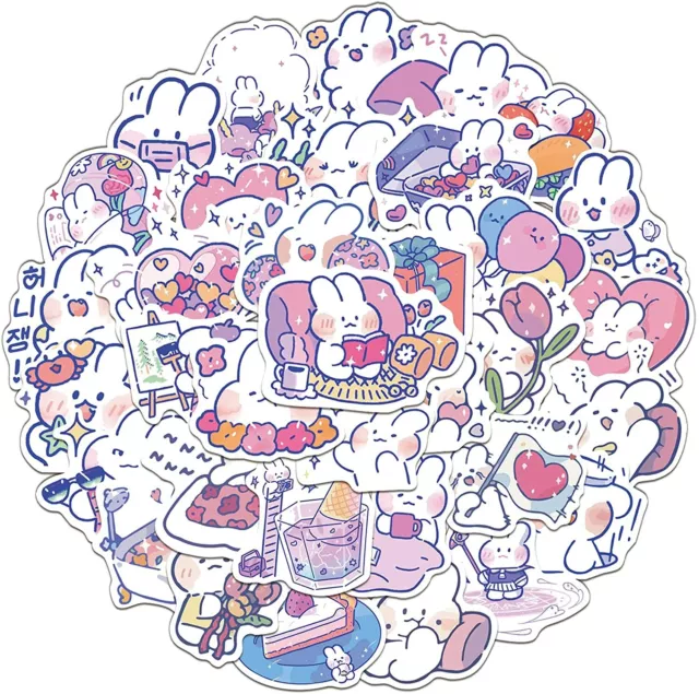 50Pcs Rabbit Bunny Stickers Emoji Laptop Waterproof Vinyl DIY Bottles Car Decals