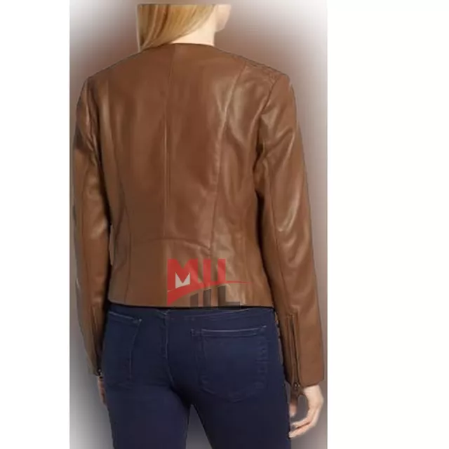 Handmade Women Brown Fully Lined Wing Collar Genuine Lambskin Pure Leather Coat 2