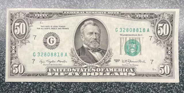 1977 (G) $50 Fifty Dollar Bill Federal Reserve Note Chicago  Vintage Currency