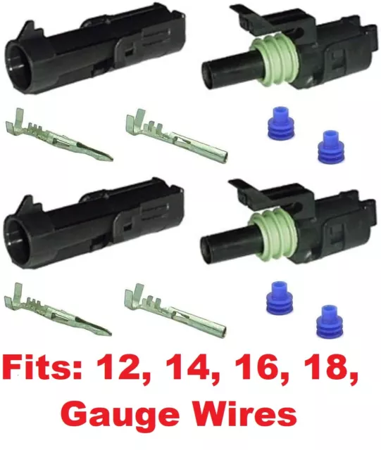 TWO- 12-14-16-18 Gauge 1 Pin Position Terminal Weather Pack Connector Splice Kit