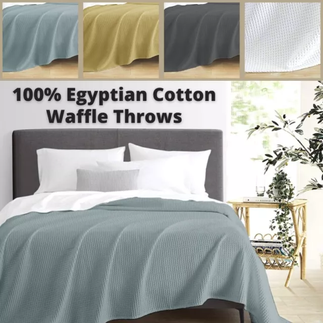 100% Egyptian Cotton Waffle Bed Throw Extra Large Blankets Warm Sofa Couch Throw