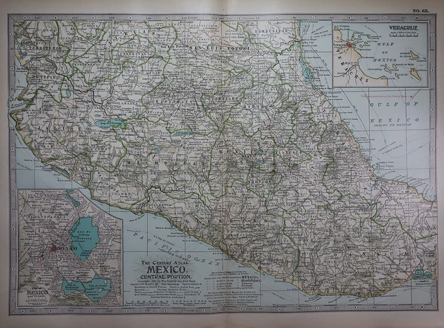 Old 1902 Century Atlas Map ~ CENTRAL MEXICO ~ (12x16) -#1189
