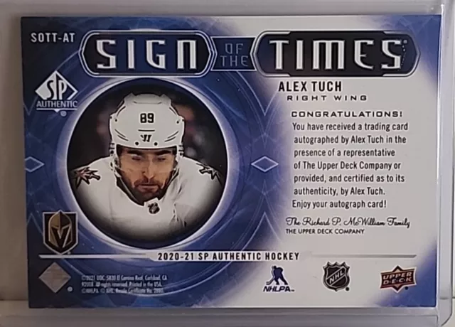 2020-21 Upper Deck SP Authentic Sign of the Times Alex Tuch #SOTT-AT Auto 2